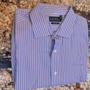 Lauren by Ralph Lauren Non-iron 100% Cotton dress shirt size 18/37 Vintage nice